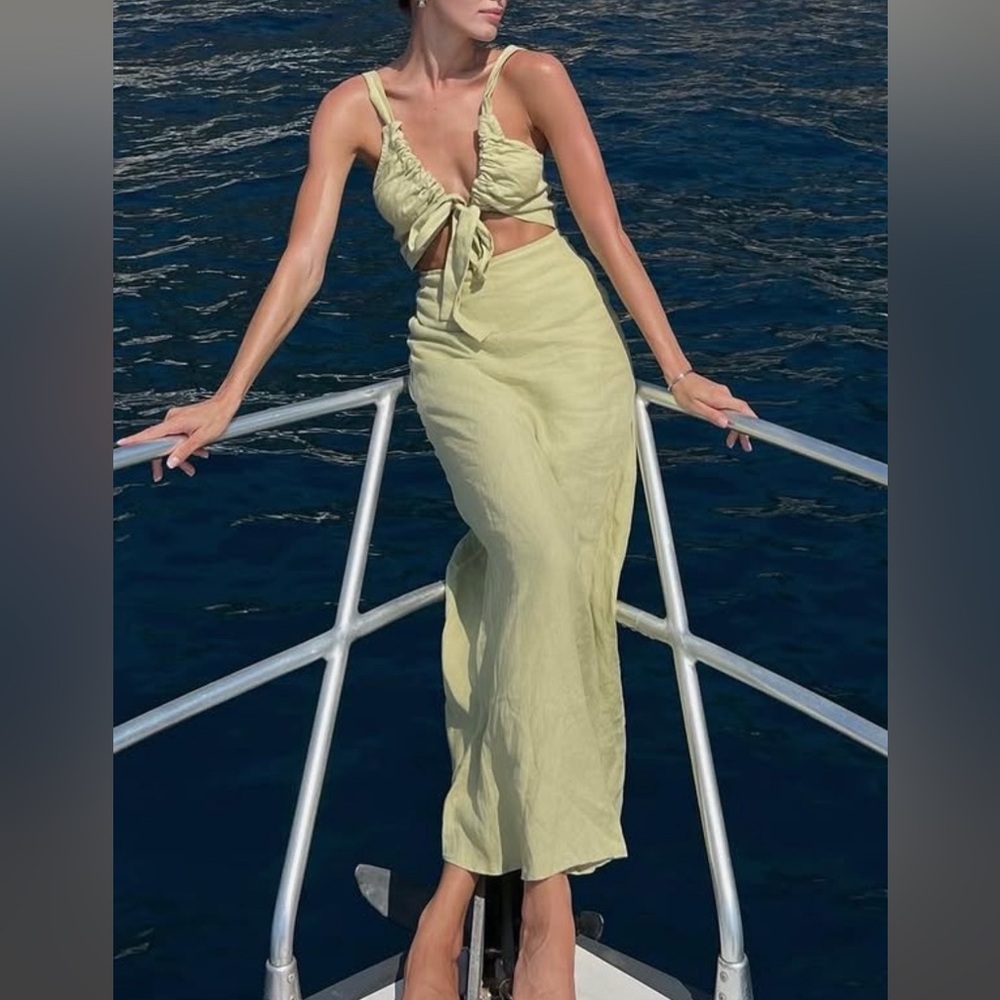Bondi Born Green Linen Maxi Dress in Small
